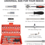 46-Piece Wrench & Ratchet Set - 1/4 Inch Metric for Cars - Compact Storage Case - Front View