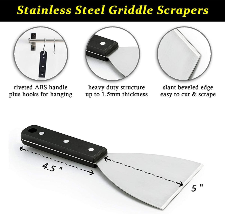 Spatulas - Pan Scrapers 2-Piece Set - For Food Processing and Cleaning - Perfect for Teppanyaki Flat Top Grills Indoor and Outdoor
