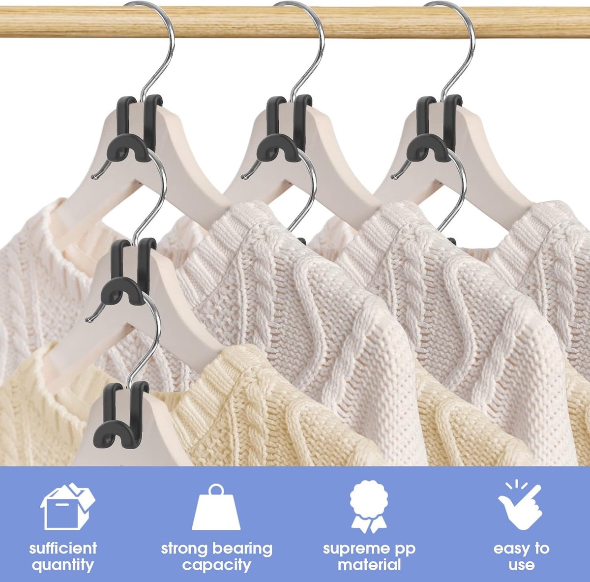 Hanger Hooks | Hooks - S-Hook Hangers - Black - Pack of 100 - Coat Hooks - Space-Saving Hanger Connector Hooks - Plastic Hanger Connectors - Ideal for Organizing Your Wardrobe