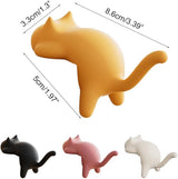Hooks - 4-Pack - Cat Shape - Backpack Hooks - Non-Slip Hooks - No Drilling Required - Compact and Portable - Suitable for office, home, etc., and can also be used for home decoration. (Black + Off-White + Yellow + Pink) - Front View