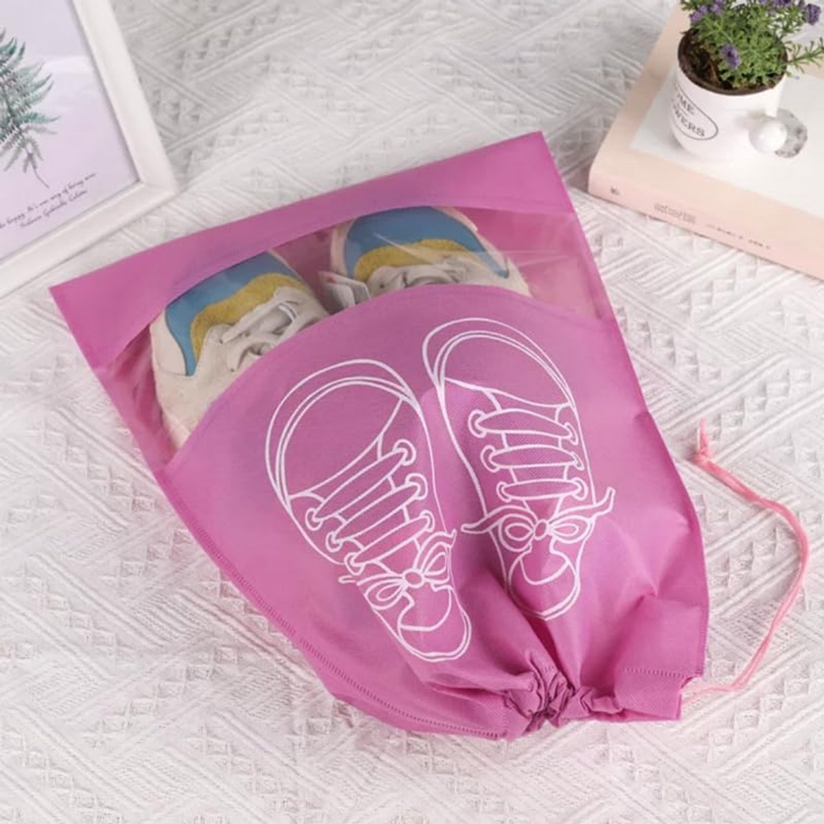 Shoe Bags - Pack of 5 - Shoe Bag - Travel and Storage Bag - Water-Repellent - Travel Organizer - Pink (43.5*32cm)
