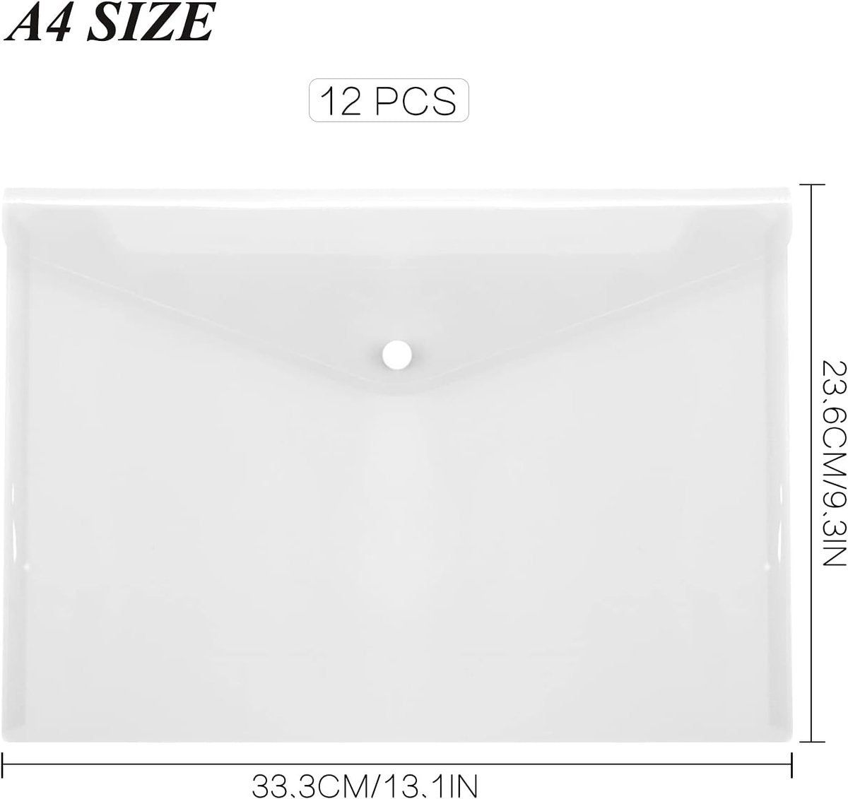 12 folders - plastic folders - transparent A4 format - waterproof - polyethylene - snap closure - ideal for office and school supplies