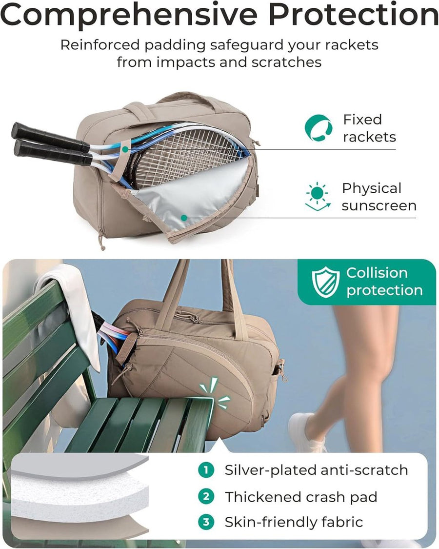 Tennis Bag - Tennis Backpack - 42L with Shoe Compartment - Sports Bag - Waterproof Racket Bag - Protective Racket Compartment - Portable as a Shoulder Bag - Camel