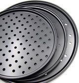 Pizza Baking Pan Set - Pizza Stone Set - Pizza Platter | Pizza Baking Tray | Pizza Plate - Carbon Steel - With Ventilation Holes - Oven-Safe - Home | Kitchen | Dining Room (26cm & 28cm & 32cm) - Side View