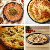Pizza Baking Pan Set - Pizza Stone Set - Pizza Platter | Pizza Baking Tray | Pizza Plate - Carbon Steel - With Ventilation Holes - Oven-Safe - Home | Kitchen | Dining Room (26cm & 28cm & 32cm)