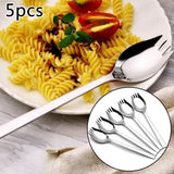 5-piece stainless steel cutlery set - fork and spoon - soup, salad and noodle spoons and forks - 45-Degree Angle