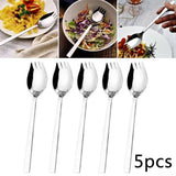 5-piece stainless steel cutlery set - fork and spoon - soup, salad and noodle spoons and forks - Close-Up Angle