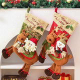 Gift Bags - 23 Inch Christmas Stockings - Santa and Reindeer Pattern - Extra Soft Plush Cuff - Classic Christmas Stocking Decoration - Perfect for Family Holiday Decor（B） - Top-Down View