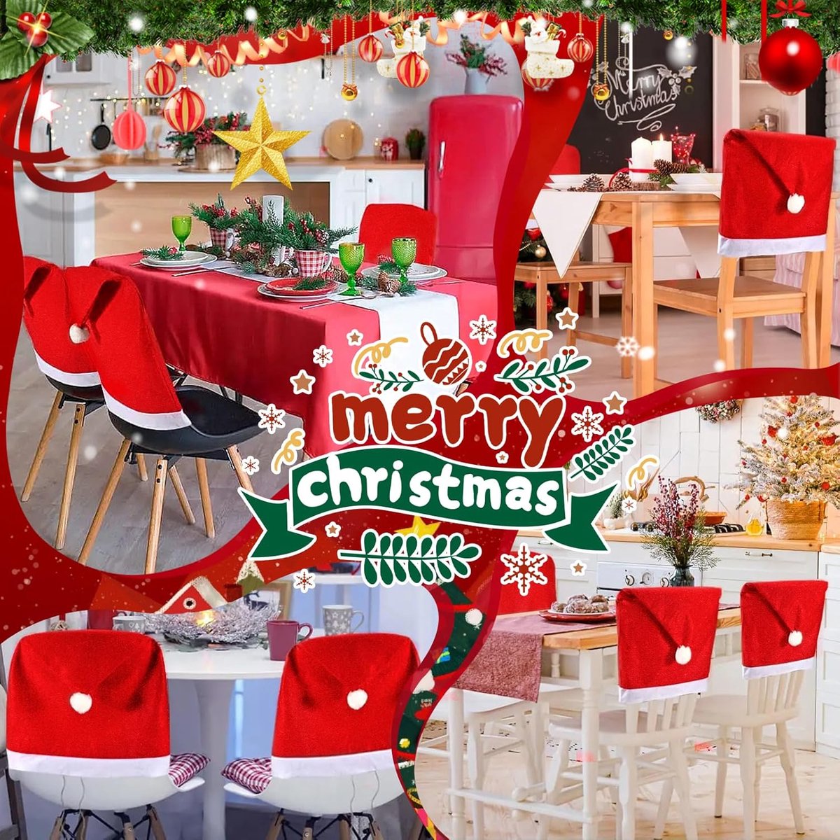 Chair Covers - 4 pieces - Christmas chair covers - Red chair covers - Christmas chair covers - Christmas decorations