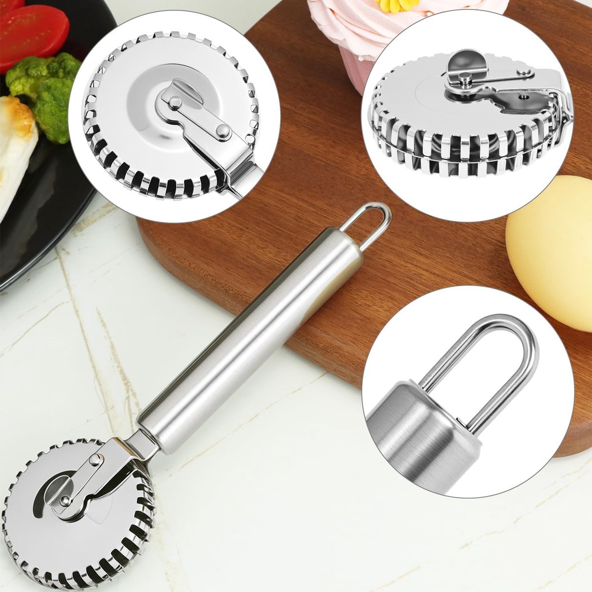 Luxury Rotary Cutter for Embossing - Baking Tools - Dough and Pastry Tools Made of Stainless Steel - Equipped with an Ergonomic Handle - Dishwasher Safe - Suitable for Cutting, Sealing and Pressing