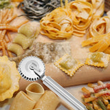 Luxury Rotary Cutter for Embossing - Baking Tools - Dough and Pastry Tools Made of Stainless Steel - Equipped with an Ergonomic Handle - Dishwasher Safe - Suitable for Cutting, Sealing and Pressing - Close-Up Angle