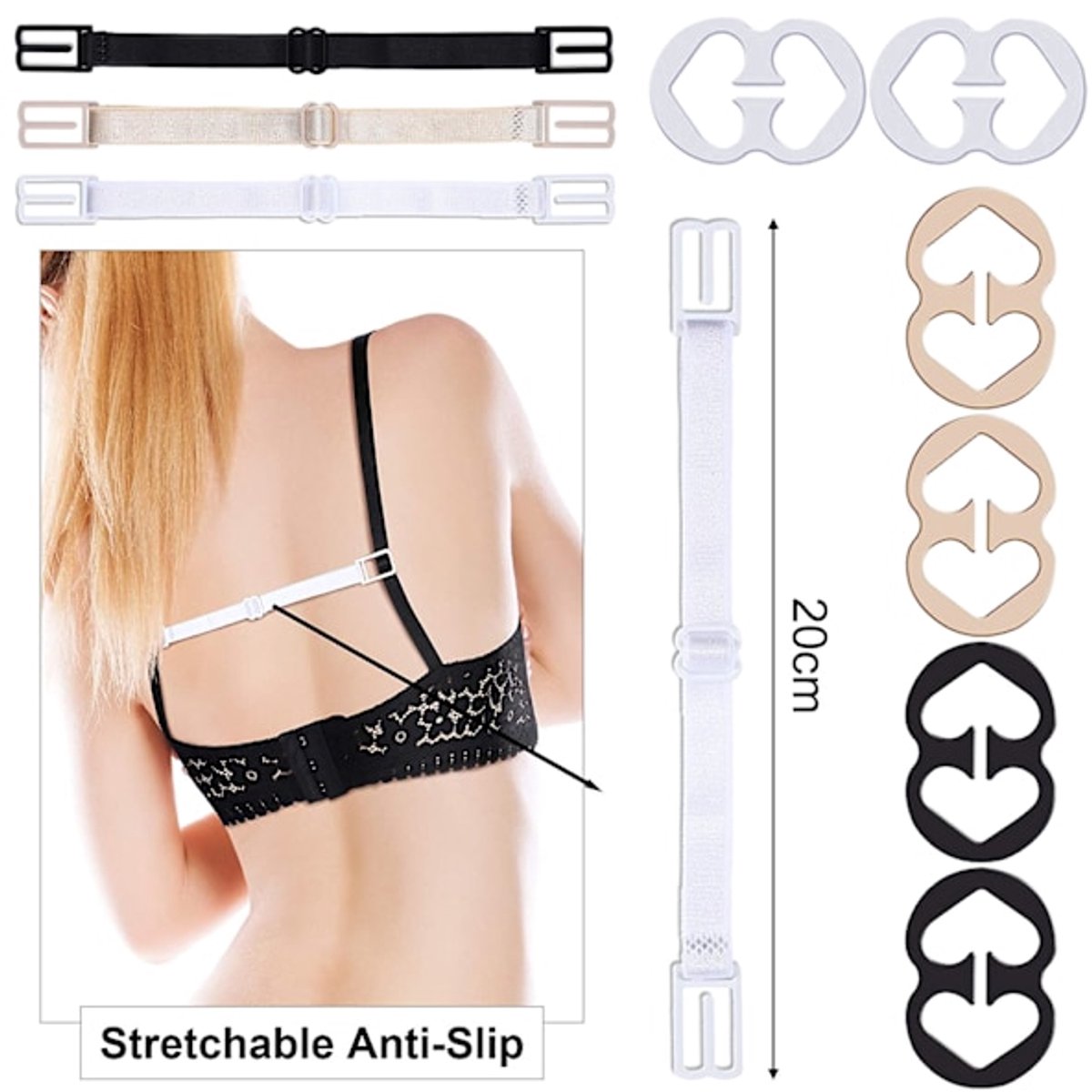 Clothespins - Bra Band Clips - 3 Bra Band Clips and 6 Pairs of Bra Clips - Adjustable Bra Band Clips - Soft and comfortable, stretchy and suitable for all cup sizes