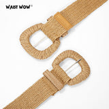 Belts - Women's stretch straw belts - Fashionable Bohemian belts - Rattan belts Raffia women's belts