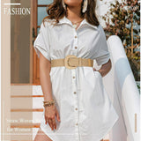 Belts - Women's stretch straw belts - Fashionable Bohemian belts - Rattan belts Raffia women's belts - Top-Down View