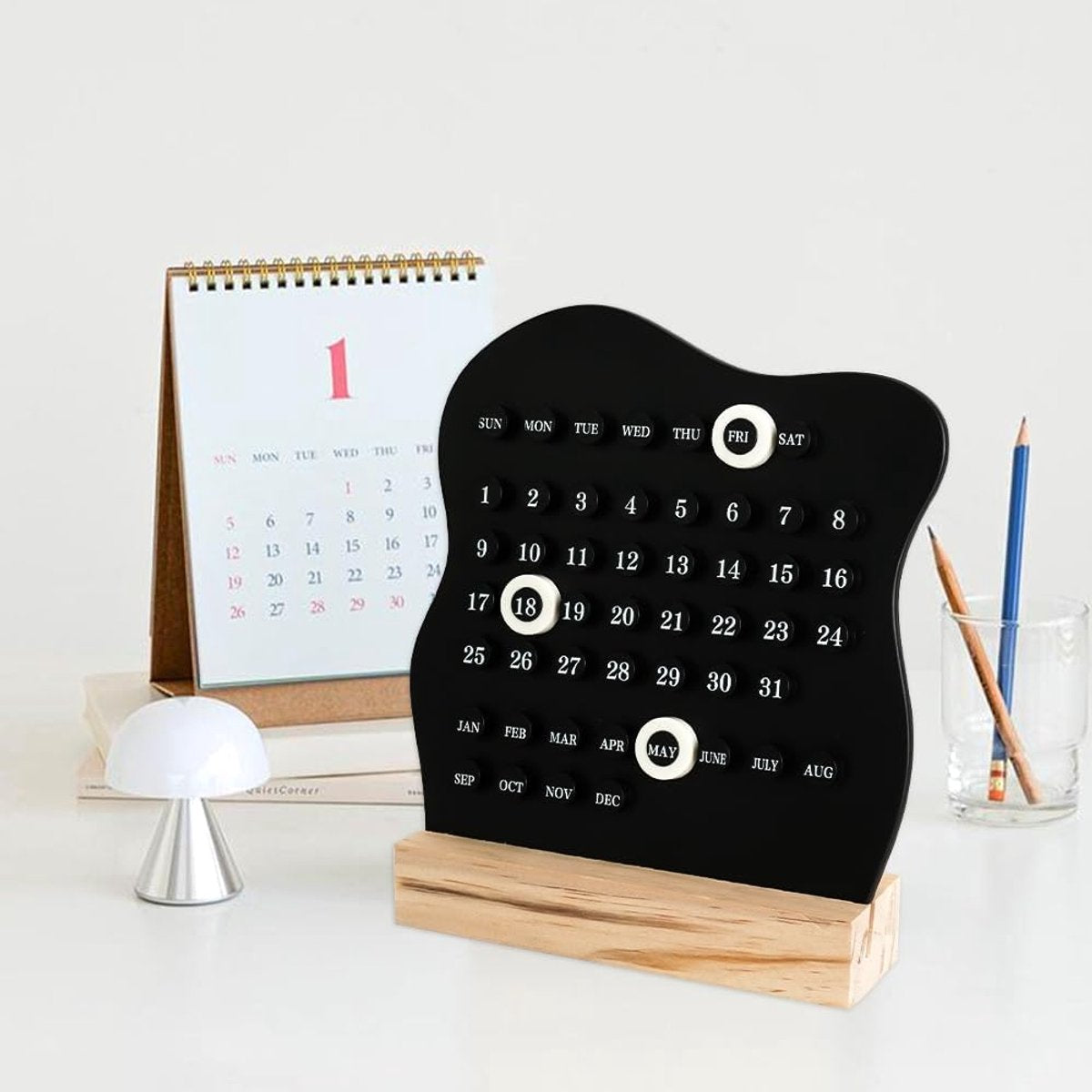 Desktop Perpetual Calendar - 2026 Calendar - Reusable Block Calendar for the Desk - 2026 Monthly Calendar - Modern Ring Date Calendar - Black