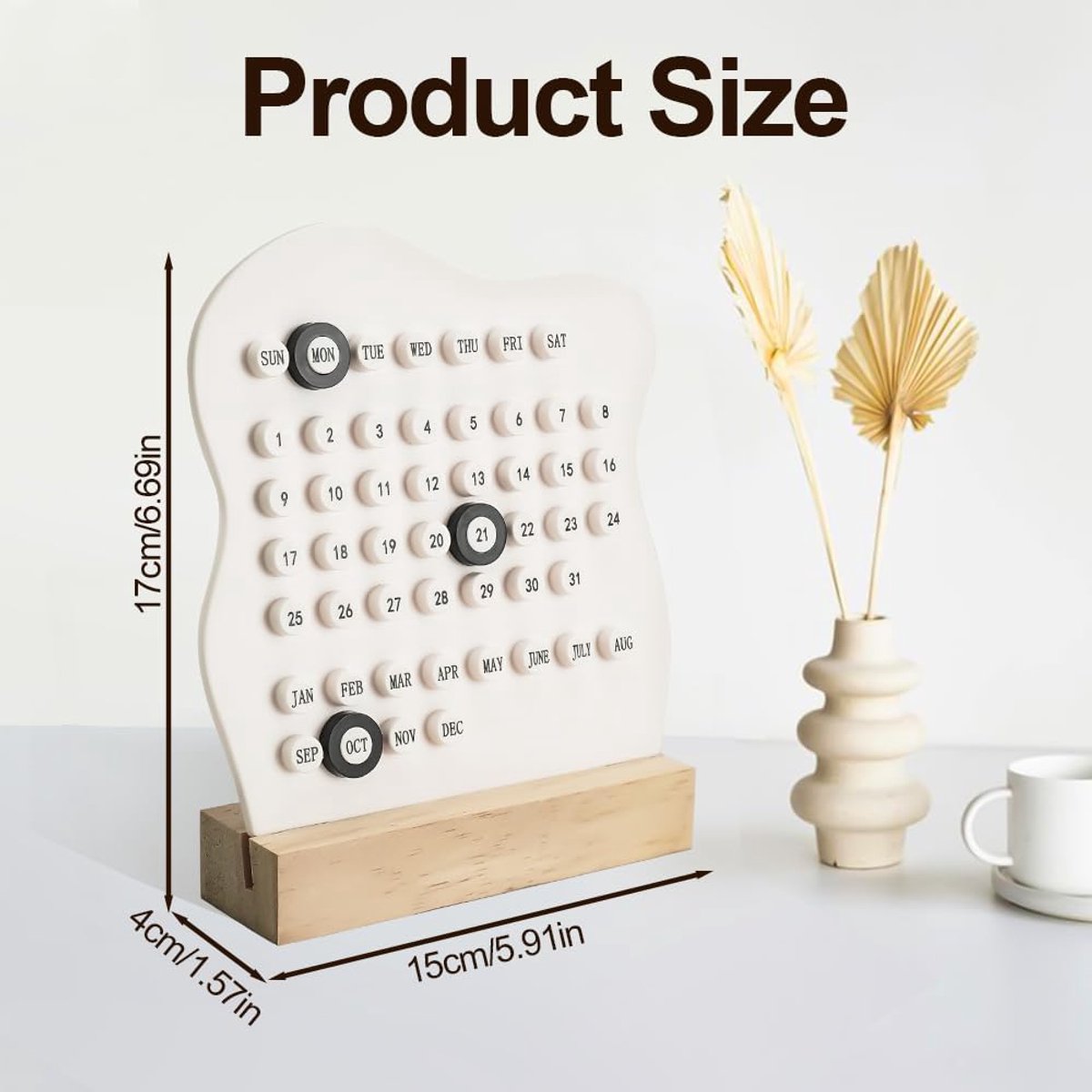 Desktop Perpetual Calendar - 2026 Calendar - Reusable Block Calendar for the Desk - 2026 Monthly Calendar - Modern Ring Date Calendar - White