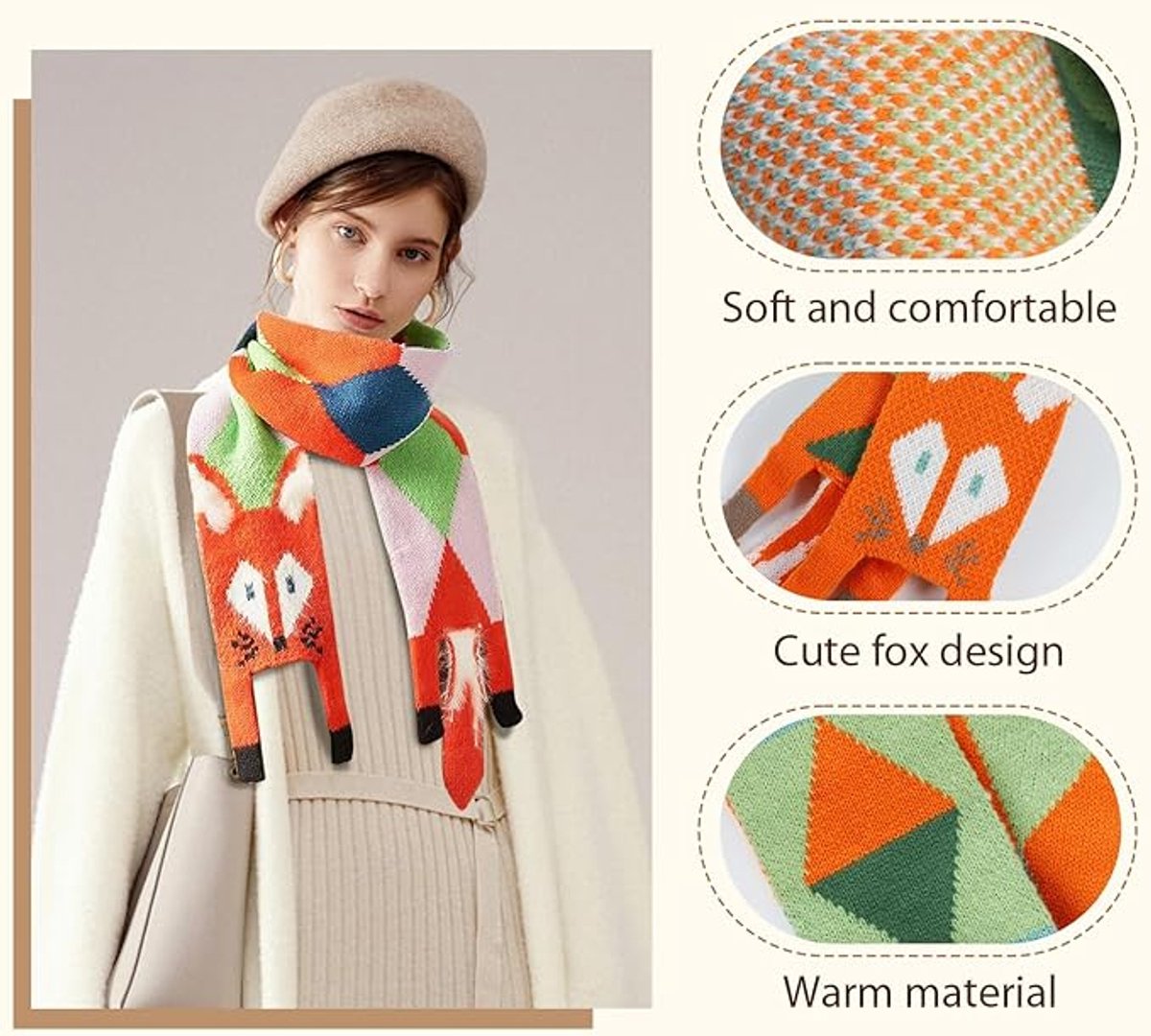 Scarves - Women's Winter Scarves - Warm Scarves - Cute Fox Scarves - 140cm - Stylish Gift - A Gift for Her (A)