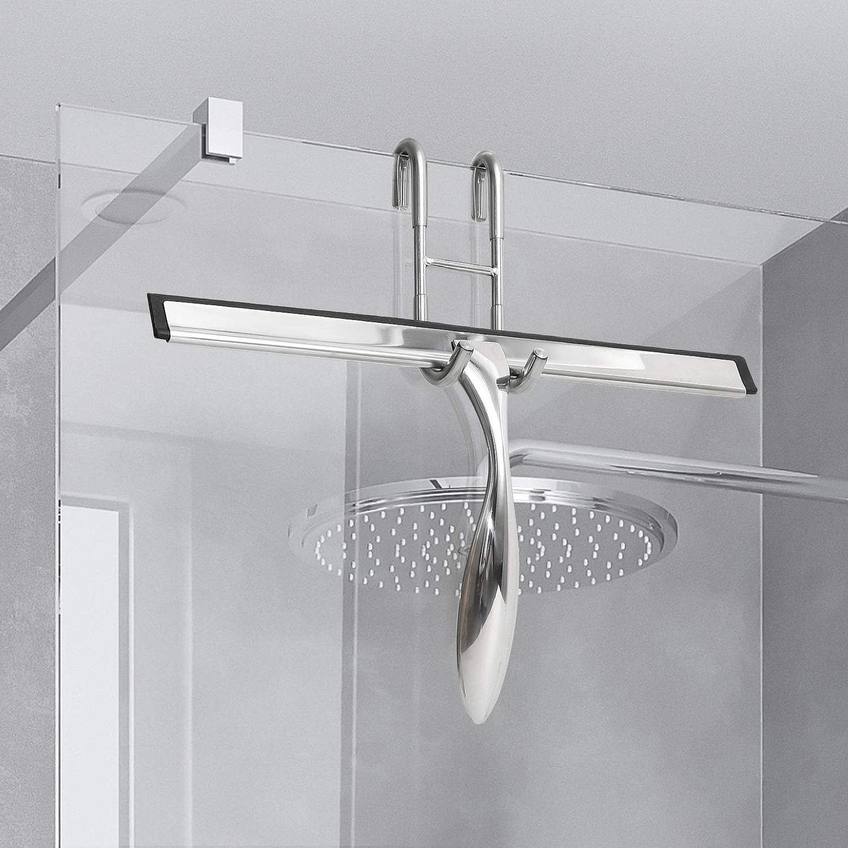 No-Drill Shower Door Hooks - 2-Pack for Rimless Glass Doors - Rubber Scratch Protection