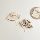 Baby Hat - Reversible Summer Hat - Summer Hat with Embroidered Letters - Size 48 - Front View