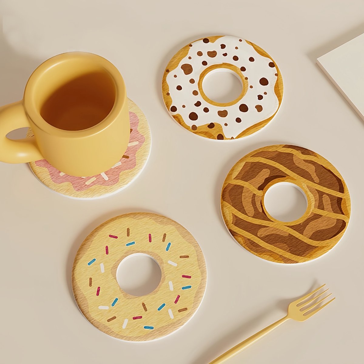 Coasters - Non-slip coasters - heat insulating coasters - Set of 4 - Donut-shaped - Anti-burn and anti-slip - Nice decoration for your home and dining table