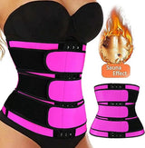 Women Sweat Reducer Training Belt - Sweatband - Waist Trainer - Slimming Belly Band - 3-Row Closure & Breathable Material - Extended Sizes (S to 6XL) - Red, XL