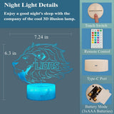 Night Light for Kids - 3D - Baby Night Light - 16 Color Changes - With Remote Control and Timer - RGB Flashing Mode - Bedroom Table Lamp - Lion Light - Christmas and Birthday Gift - Front View