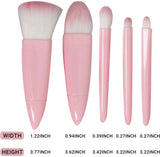 Makeup Brush Set - 5-Pack - Portable - Travel Makeup Brush Set with Mirror Case - Professional Foundation Brush, Eyeshadow Brush, and Blending Brush for Women - Barbie Pink - Front View