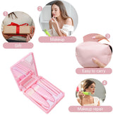 Makeup Brush Set - 5-Pack - Portable - Travel Makeup Brush Set with Mirror Case - Professional Foundation Brush, Eyeshadow Brush, and Blending Brush for Women - Barbie Pink - Side View