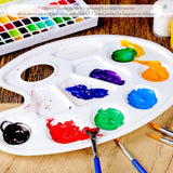 Two-piece oval paint palette - plastic paint tray - palette with thumb hole - suitable for adults and children - perfect for painting or DIY craft lessons - white - Front View
