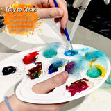 Two-piece oval paint palette - plastic paint tray - palette with thumb hole - suitable for adults and children - perfect for painting or DIY craft lessons - white - Low Angle