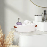Storage Baskets - Bathroom Storage Baskets - Bathroom Countertop Storage Baskets - Bathroom Baskets Made of Braided Cotton Rope - Toilet Paper Baskets with Leather Handles - Suitable for Bathrooms, Bedrooms, and Living Rooms - Side View