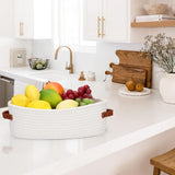 Storage Baskets - Bathroom Storage Baskets - Bathroom Countertop Storage Baskets - Bathroom Baskets Made of Braided Cotton Rope - Toilet Paper Baskets with Leather Handles - Suitable for Bathrooms, Bedrooms, and Living Rooms - Top-Down View