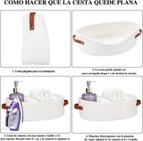 Storage Baskets - Bathroom Storage Baskets - Bathroom Countertop Storage Baskets - Bathroom Baskets Made of Braided Cotton Rope - Toilet Paper Baskets with Leather Handles - Suitable for Bathrooms, Bedrooms, and Living Rooms - Rear View