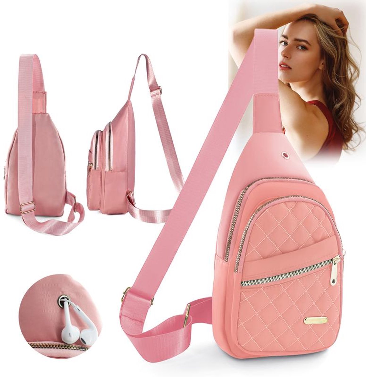 Unisex Shoulder Bag - 5 Storage Pockets & Cable Grommet - Women's Crossbody Bag - Men's Crossbody Bag - Crossbody Bags - Sling Bag - Adjustable Carrying Style (Cross/Shoulder/Chest) - White