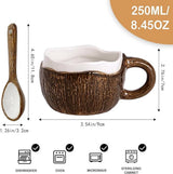 Drinking Cup - With spoon - Ceramic mug - Shape of coconut - Capacity 10oz - Suitable for tea, oatmeal, hot chocolate, etc. - Nice gift mug for home and office - Front View