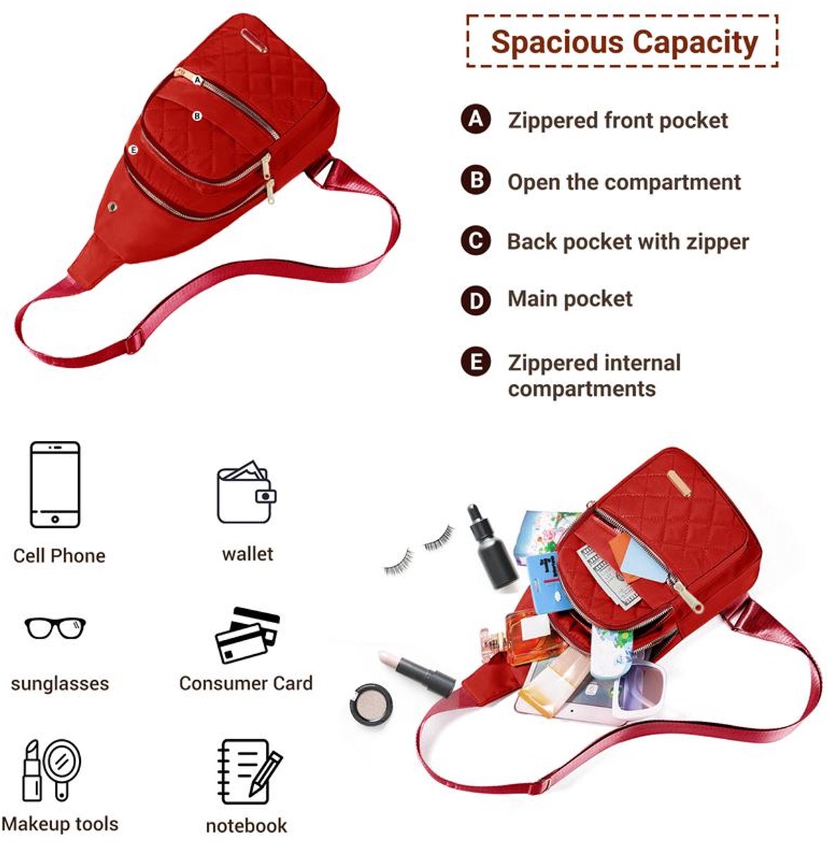 Unisex Shoulder Bag - 5 Storage Pockets & Cable Grommet - Women's Crossbody Bag - Men's Crossbody Bag - Crossbody Bags - Sling Bag - Adjustable Carrying Style (Cross/Shoulder/Chest) - Light Blue