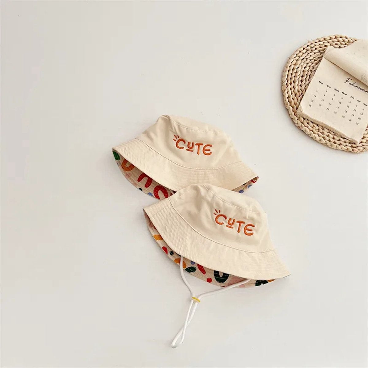 Baby Hat - Reversible Summer Hat - Summer Hat with Embroidered Letters - Size 52