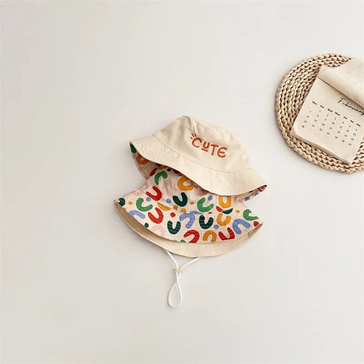 Baby Hat - Reversible Summer Hat - Summer Hat with Embroidered Letters - Size 52