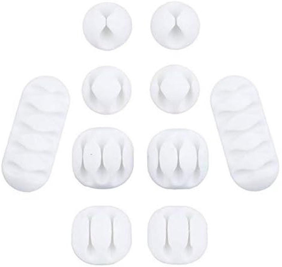 10-Piece Desk Cable Management Set - Multifunctional Cable Clamps - Desk Cable Organizer for TV, PC, Laptop, Home Office - (White)