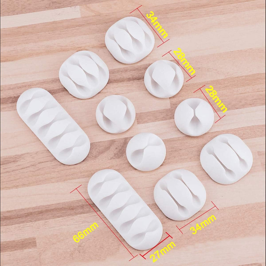 10-Piece Desk Cable Management Set - Multifunctional Cable Clamps - Desk Cable Organizer for TV, PC, Laptop, Home Office - (White)