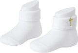 1 pair of baby socks - white cotton socks, suitable for both boys and girls - white - suitable for babies from 0-12 months - Front View