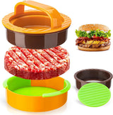 3-in-1 Hamburger and Hamburger Press - Hamburger Mold - Non-stick, durable patty maker for stuffed burgers and sliders - Easy to clean - Orange