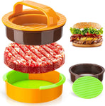 3-in-1 Hamburger and Hamburger Press - Hamburger Mold - Non-stick, durable patty maker for stuffed burgers and sliders - Easy to clean - Orange