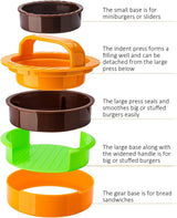 3-in-1 Hamburger and Hamburger Press - Hamburger Mold - Non-stick, durable patty maker for stuffed burgers and sliders - Easy to clean - Orange - Front View