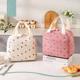 Lunch Bag - Corduroy - Lunch Box for Students/Office Workers - Insulated Bag - Waterproof - Portable Handle - Cute Lunch Bag - Beige - Front View