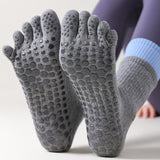 Yoga Socks (2 pairs) - Five Finger Yoga Socks - Non-slip Socks - Toe Socks - Pilates Socks - Suitable for Sports - Fitness - Dance - Gray - Side View