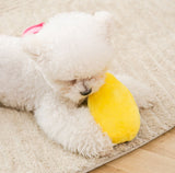 Dog Toys - Dog Cuddly Toy - Slipper Shape - Interactive - Dog Toy - Yellow-Brown Stripes - Top-Down View