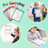 Erasable and Writable Folders - Pack of 30 | Includes 30 water-based whiteboard markers and 1 eraser - Transparent plastic folders/protective sleeves - Drawing and tracing bags for young children - Erasable and writable - Random colors - Side View