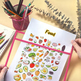 Erasable and Writable Folders - Pack of 30 | Includes 30 water-based whiteboard markers and 1 eraser - Transparent plastic folders/protective sleeves - Drawing and tracing bags for young children - Erasable and writable - Random colors - 45-Degree Angle