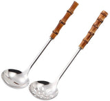 Spoons - 2-Piece Set - Stainless Steel Soup Spoon with Bamboo Handle - Long Handle Soup Spoon - Soup Spoon - Strainer - Strainer Set - Durable and Comfortable Kitchen Utensils